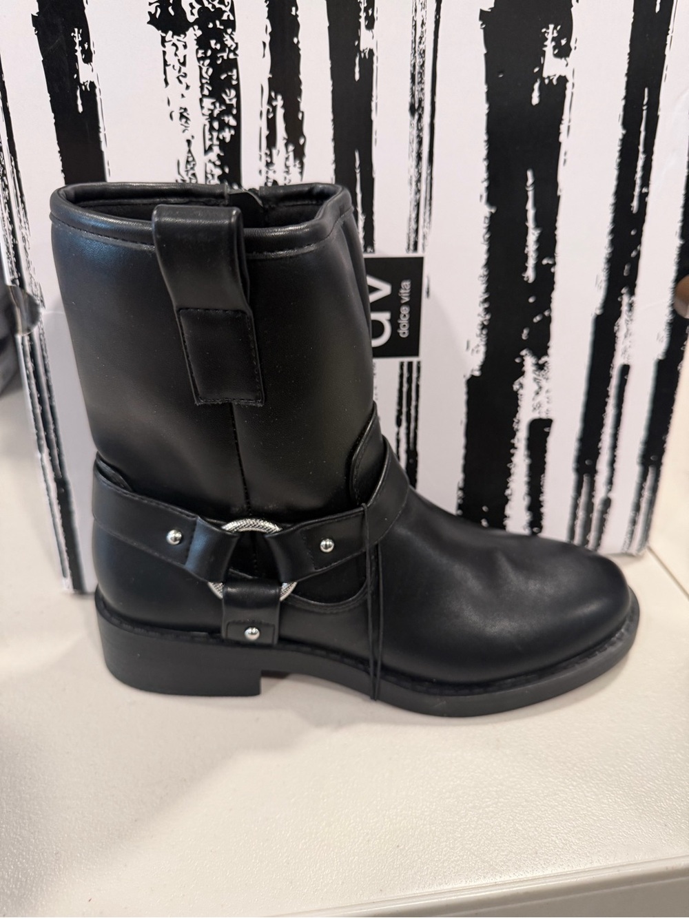 DV by Dolce Vita Women's Moto Mid-Calf Boots, Black PU Leather Size 6 M - Picture 3 of 4